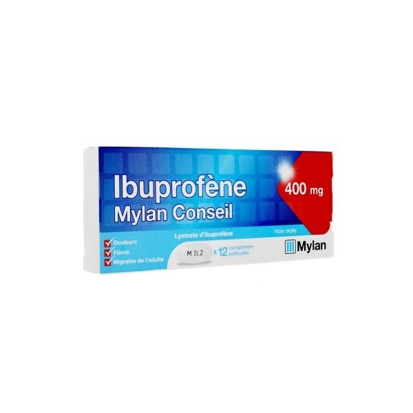 Mylan Ibuprofène 400mg Douleurs Fièvre Migraine x12 Comprimés