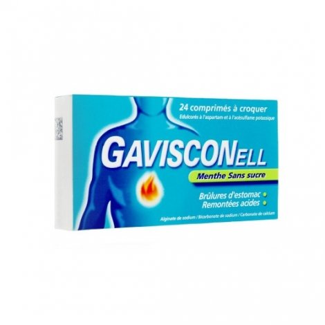 Gavisconell Menthe Sans Sucre Brûlures D'Estomac x24 Comprimés pas cher, discount