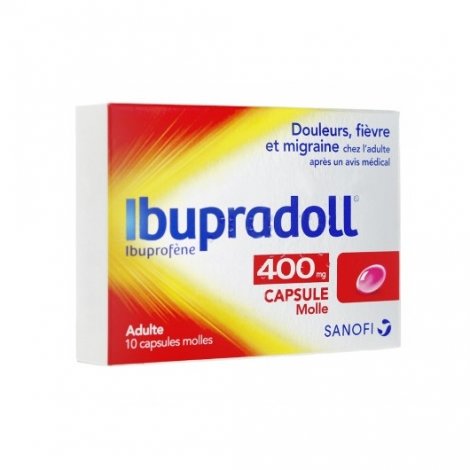 Ibupradoll 400mg Douleurs Fièvre Migraines Adulte x10 Capsules pas cher, discount