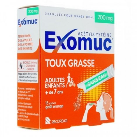 Exomuc Toux Grasse Goût Orange 15 sachets pas cher, discount