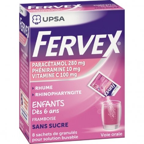 Fervex Enfant sans sucre Framboise Rhume Granulés 8 Sachets pas cher, discount