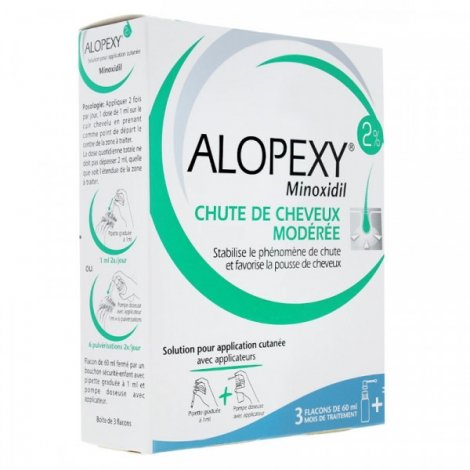 Alopexy Minoxidil 2% Chute de Cheveux 3 flacons de 60 ml pas cher, discount