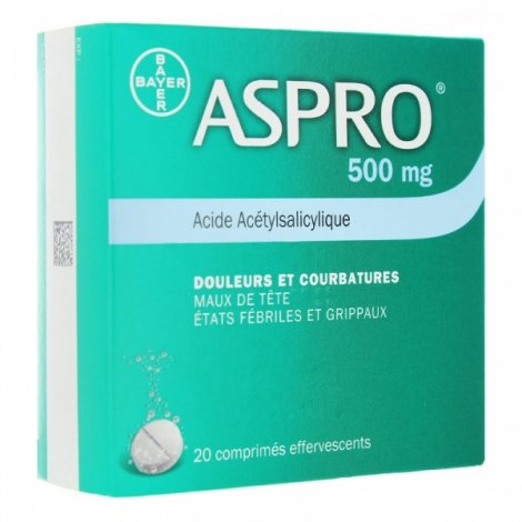 Aspro 500mg Douleurs et Courbatures 20 comprimés effervescents pas cher, discount