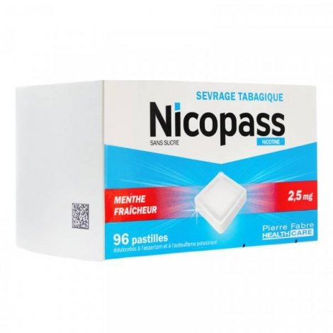 Nicopass 2,5 mg Menthe Fraîcheur Sans Sucre 96 Pastilles pas cher, discount