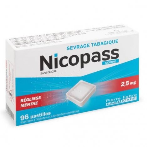 Nicopass 96 Pastilles 2,5 mg Réglisse Menthe Sans Sucre pas cher, discount
