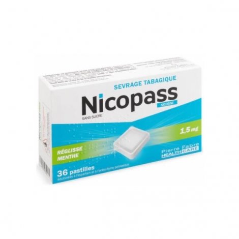Nicopass 1,5 mg Réglisse Menthe Sans Sucre 36 Pastilles pas cher, discount