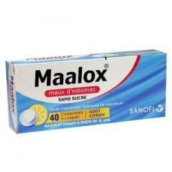 Maalox Maux d'Estomac Citron Sans Sucre 40 Comprimés à croquer