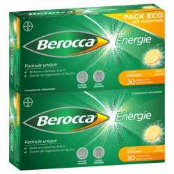 BEROCCA Énergie Goût Orange 60 Comprimés Effervescents Sans Sucres Pack Eco