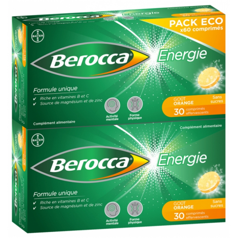 BEROCCA Énergie Goût Orange 60 Comprimés Effervescents Sans Sucres Pack Eco pas cher, discount